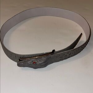 Gray Leather Alligator Pattern Belt with Red Eye Detail